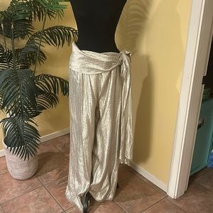 Oscar de la Renta side zip and tie gold palazzo pant size 16